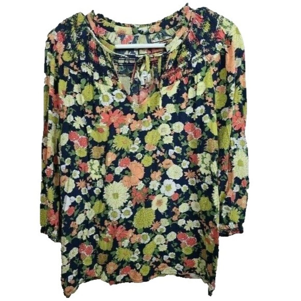 Odille Anthropologie Womens Blouse Top Size 8 Multicolor Floral 3/4‎ Sleeve BOHO